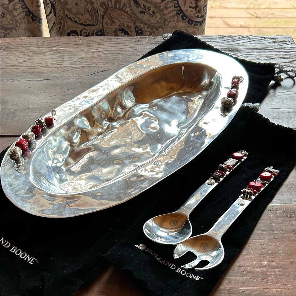 Holland Boone Polished Pewter Decorative Serving Tray Set